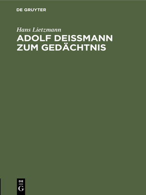 cover image of Adolf Deißmann zum Gedächtnis